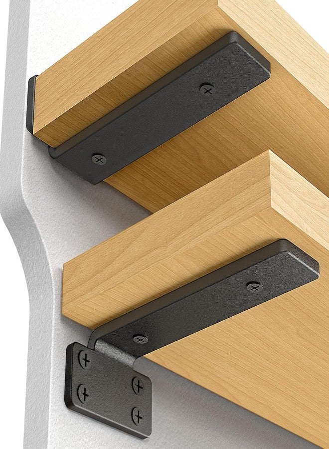 Shuchi Essentials 6 Inch Heavy Duty Shelf Brackets for Wall Shelves | L Angle Steel Brackets for Floating & Wood Shelves | Wall Mounted Matte Black Rust-Proof (Set of 2) - Image 1
